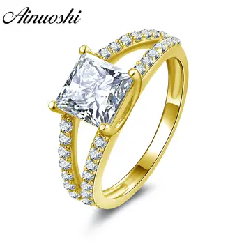 

AINUOSHI Double Layer Square Ring 14K Solid White/Yellow Gold Pave Setting Band Round Cut Sona Diamond Wedding Engagement Ring