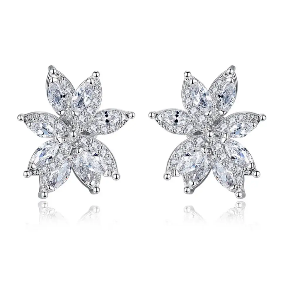 

Tiny Trendy Cubic Zirconia Crystal Handmade Flower Stud Earrings Luxury Silver Plant Earrings For Women Fashion Jewelry Gifts