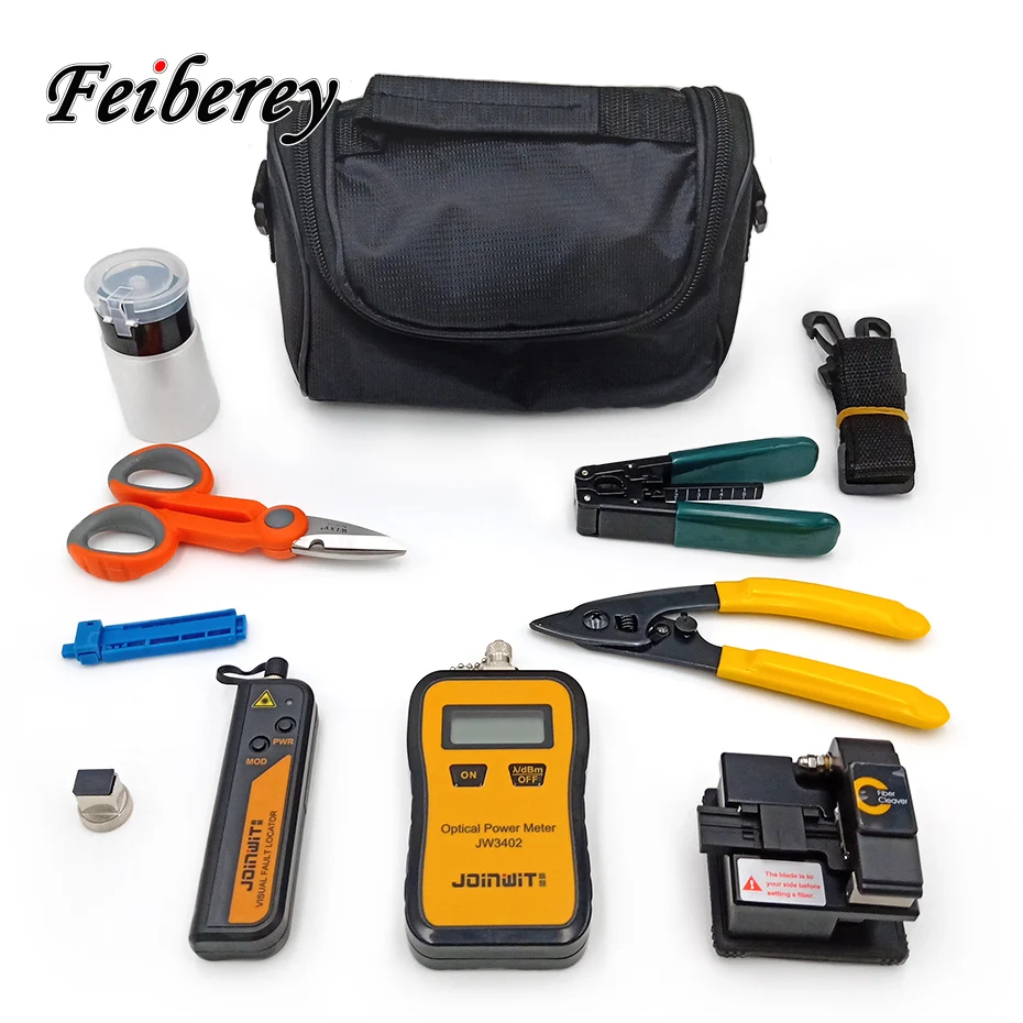 

11 in 1 FTTH Fiber Optic Tool Kit with -70 ~ +6 dBm OPM , 10mW VFL , Fiber Cleaver , Kelvar Scissors , CFS-3 Fiber Stripper