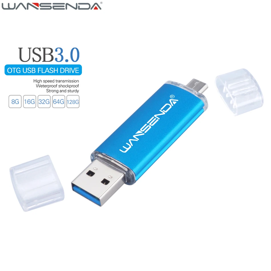 WANSENDA High Speed Usb 3.0 OTG USB Flash Drive 32GB Metal Pen Drive 16GB Flash Disk 64GB 128GB Double Use Usb Stick Pendrive