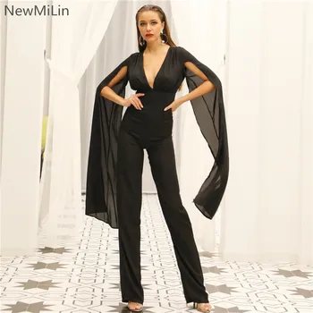 

Hot Sale 2019 Jumpsuit Sexy Sleeveless Cloak Deep V-neck Women Night Club Backless Body con High Quality Jumpsuit Wholesale