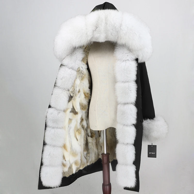 OFTBUY Водонепроницаемая парка X-long натуральное меховое пальто зимняя куртка женская натуральный Лисий мех воротник капюшон Подкладка из натурального кроличьего меха уличная одежда