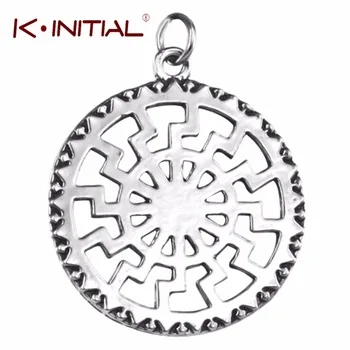 Kinitial Antique Silver Slavic Black Sun Pendant Runic Calendar Slavic Amulet Talisman Viking Jewelry Charms Thunder Pendant