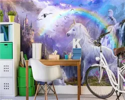 Пользовательские обои 3d Фреска Горный Замок водопад Радуга мост Белая лошадь детская комната papier peint фоновые обои