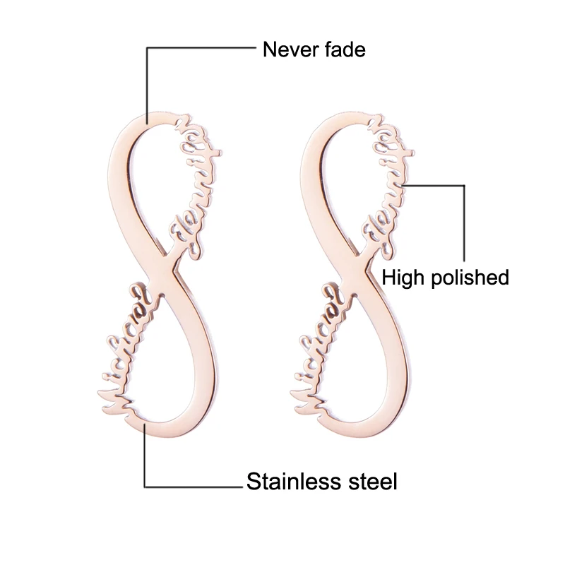 Нержавеющая сталь, романтичное обычай Бесконечность имя серьги персонализированные Два таблички обещают очаровательные гвоздики женские украшения, серьги - Окраска металла: Rose Gold