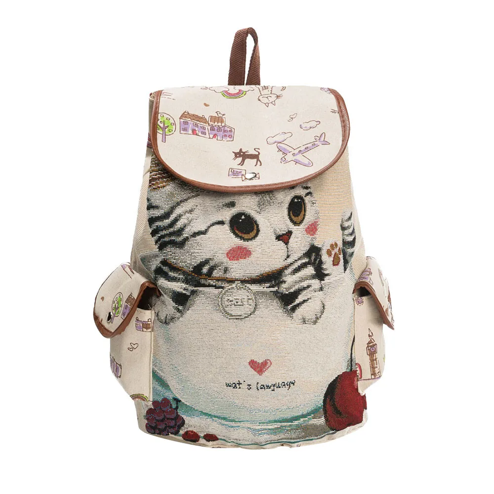 

xiniu Fashion Canvas School Backpack Women Lovely Cat Printed Drawstring Backpack Polyester Hasp bags for women 2018 bagpack