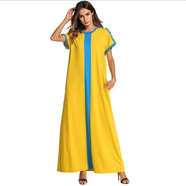 

Casual Maxi Dress Patch Full Abaya Ethnic Shirt Loose Long Robe Gowns Vestidos Muslim Kimono Middle East Dubai Islamic RQ663