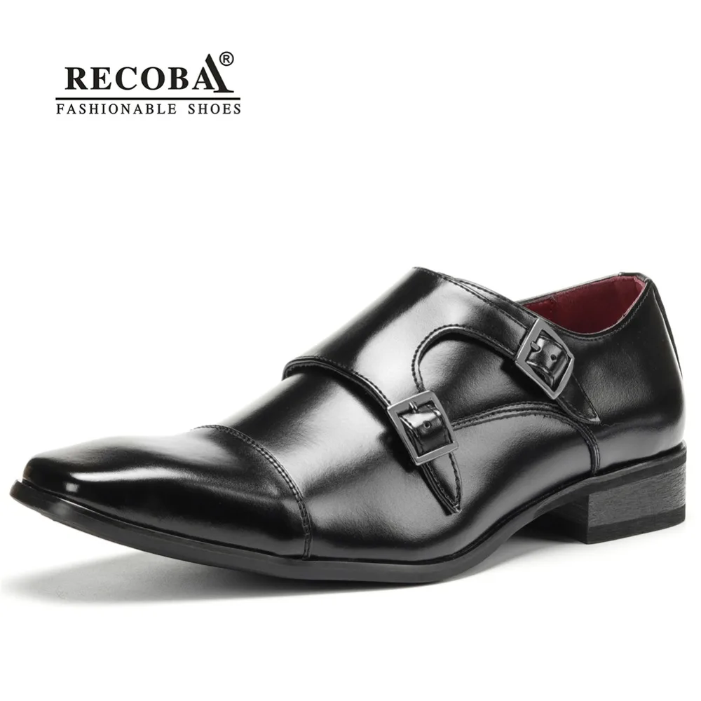 

Men leather shoes luxury brand genuine leather dress formal shoes black double monk buckle straps mens wedding shoes