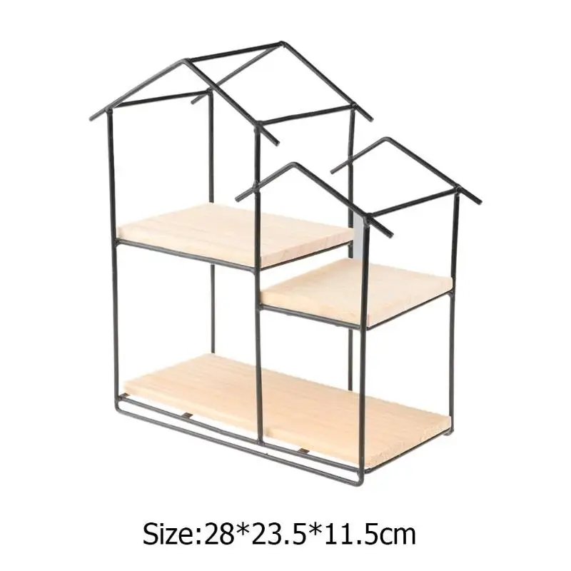 Деревянная железная настенная полка в форме дома, настенный стеллаж для хранения, органайзер, подставка для растений, цветочный горшок, украшение для гостиной