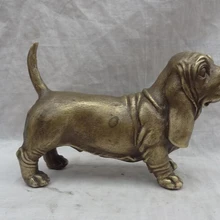 USPS в США S1394 1" Народная Китайский Бронзовый Резные Животные Богатство Собака Породы Бассет-Хаунд Статуя Скульптура