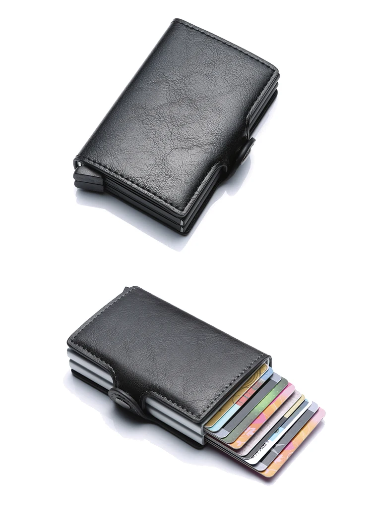 Для мужчин и женщин двойной автоматический металлический корпус из алюминиевого сплава держатель кредитной карты с RFID блокировкой многофункциональный кошелек дорожный кошелек