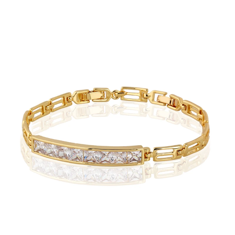 

Free Shipping Wholesale Delicate Yellow Gold-Color Clear Square Cubic Zirconia Women Bracelet No Nickel