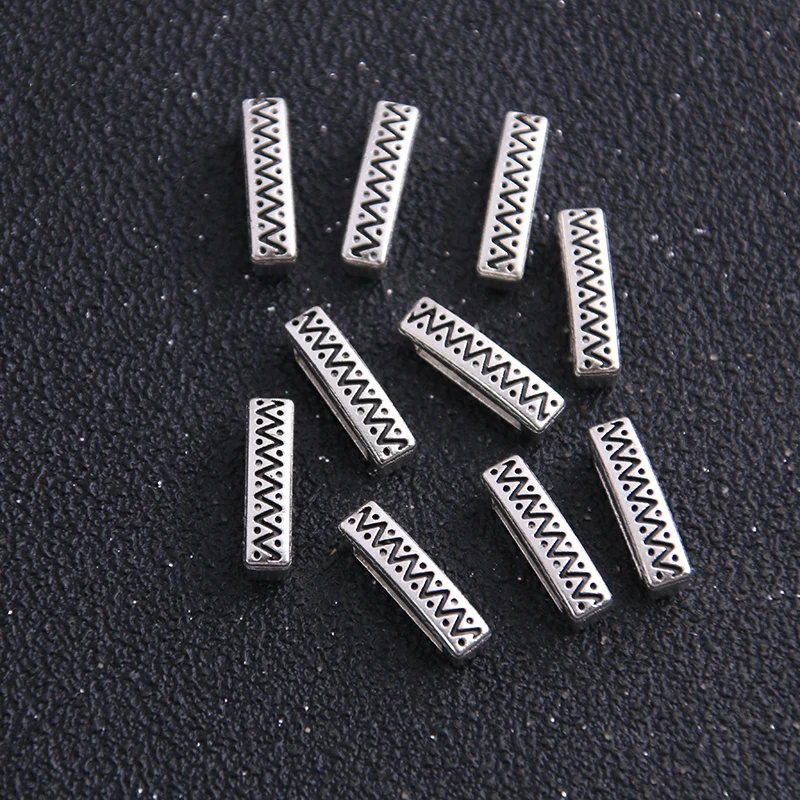 18Pcs Silver Slider Spacer Lace Beads Carved Flower Hole 10*2.5mm Leather DIY Bracelet Making Accessorie