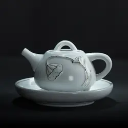 Белый фарфоровый чайник Цзиндэчжэнь керамический бытовой большой ручной росписью золотой обод серо-зеленого цвета для чая SetKung Fu Jin Jun Mei