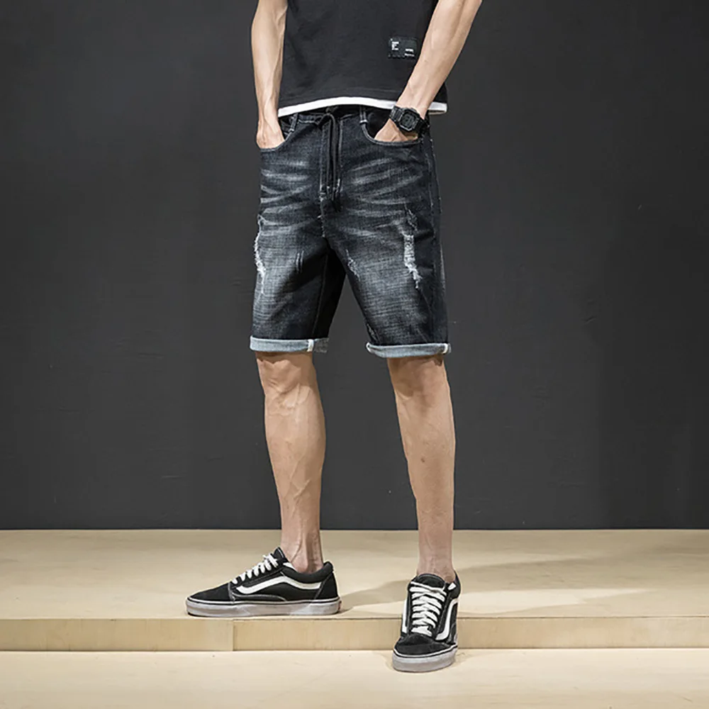 AudWhale мужские рваные джинсовые шорты средняя талия прямые летние джинсы, шорты мужские высотой до колена повседневные мужские шорты