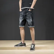 AudWhale мужские рваные джинсовые шорты средняя талия прямые летние джинсы, шорты мужские высотой до колена повседневные мужские шорты
