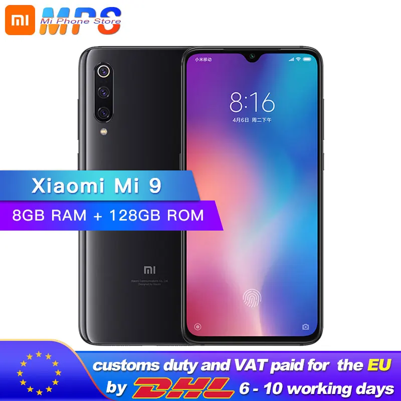 

New Xiaomi Mi 9 Mi9 128GB 8GB Smartphone Snapdragon 855 Octa Core 6.39" 1080P AMOLED Display 48MP Triple Cameras Mobile Phone