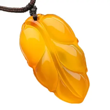 

Koraba Fine Jewelry 100% Pure Natural Ice Species Yellow Agate Leaves Pendant Fashion Necklace Pendant Free Shipping