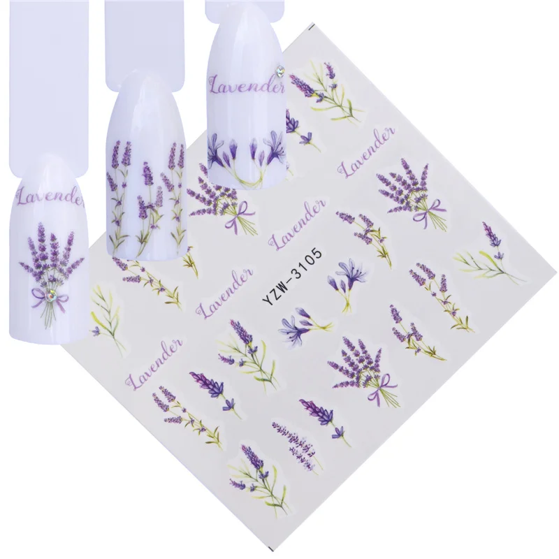 

YWK 12 Designs Water Decals Slider Summer Lavender Flower Dream Catcher Watermark Nail Sticker Wraps Manicure