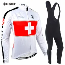 Bxio Winter Cycling Jersey Sets White Bicycle Clothes Full Zipper Cycling Sets Pro Bike Riding Outdoor Sportwear BX-0108W-001
