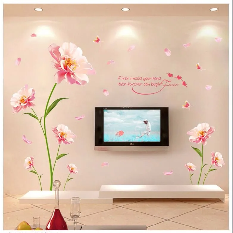 Removes wall stickers Romantic flowers between the warm bedroom
