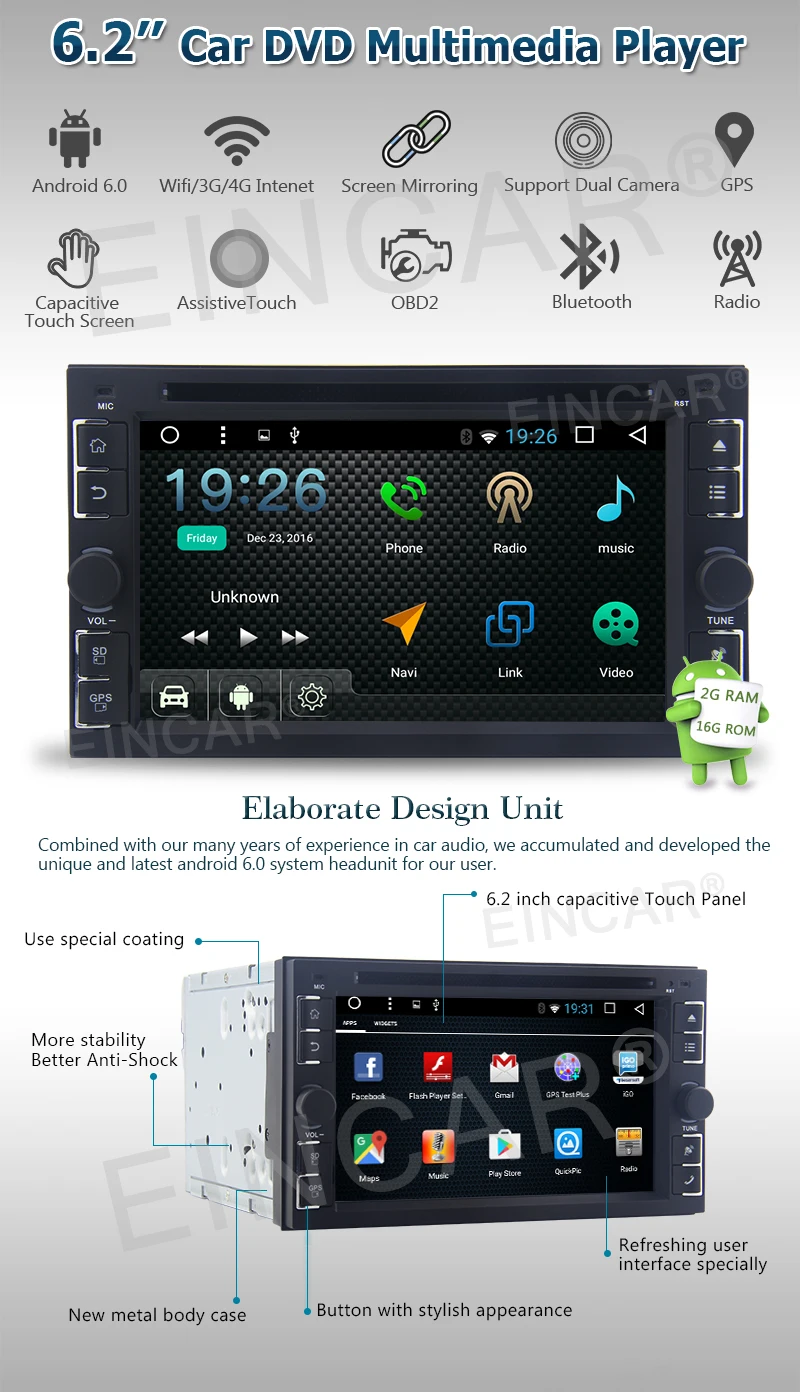 Best Android 6.0 Marshmallow 2G RAM Car DVD Player 6.2" Capacitive Touchscreen Car Stereo Double Din GPS Bluetooth Wifi Autoradio 4