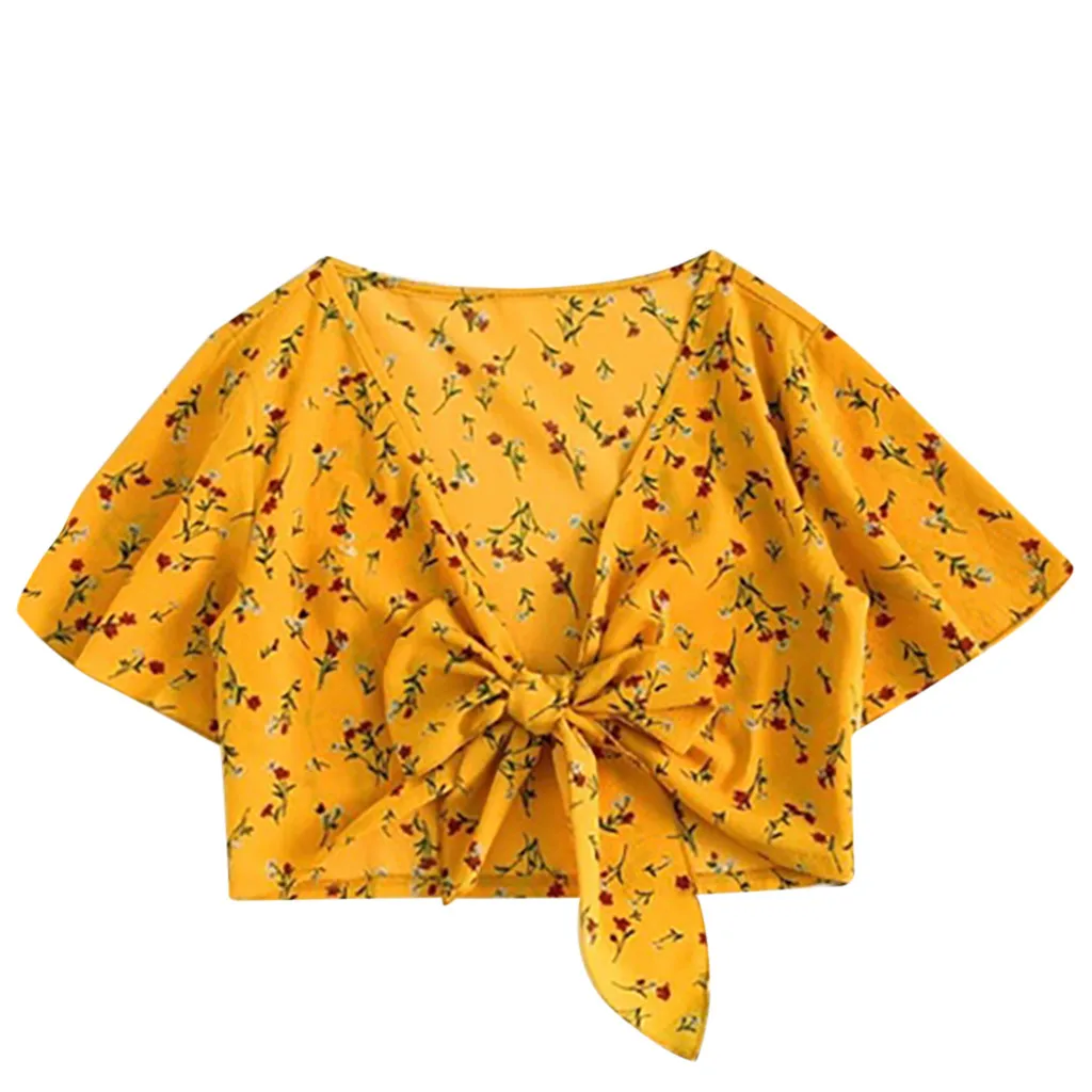 

Womens Tops and Blouses 2019 Summer Casual Sexy Bandage Hollow tie cropped Blouse Clothes Vintage Ladies Lace Tops Chemise