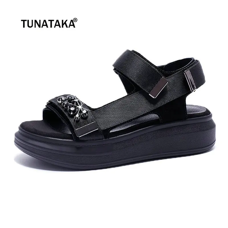 

Suede Platform Flat With Sandals Hook Loop Peep Toe Summer Casual Shoes Black Army Green