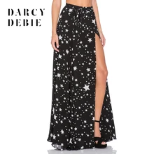 Darcydebie, длинная юбка с высокой талией, с принтом звезды, с разрезом сбоку, женская одежда, юбка, модная, повседневная, свободная, шифоновая, макси юбка