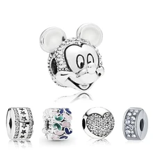 Европейский Стильный, посеребренный Пробка безопасности Австрия прозрачный разделитель со стразами Бусы-клипсы Микки Шарм подходят оригинальные браслеты Pandora