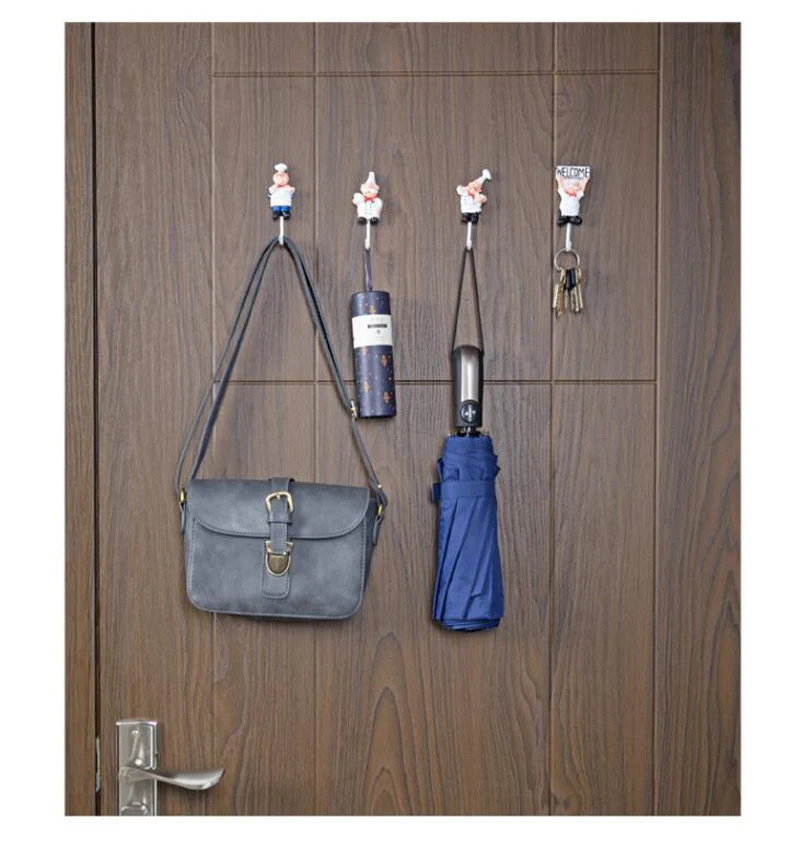Resin Stainless Steel Hook Creative Wall Decoration Glue No Trace Hook Kitchen Bathroom Cute Chef Shape Strong Key Hooks (15)