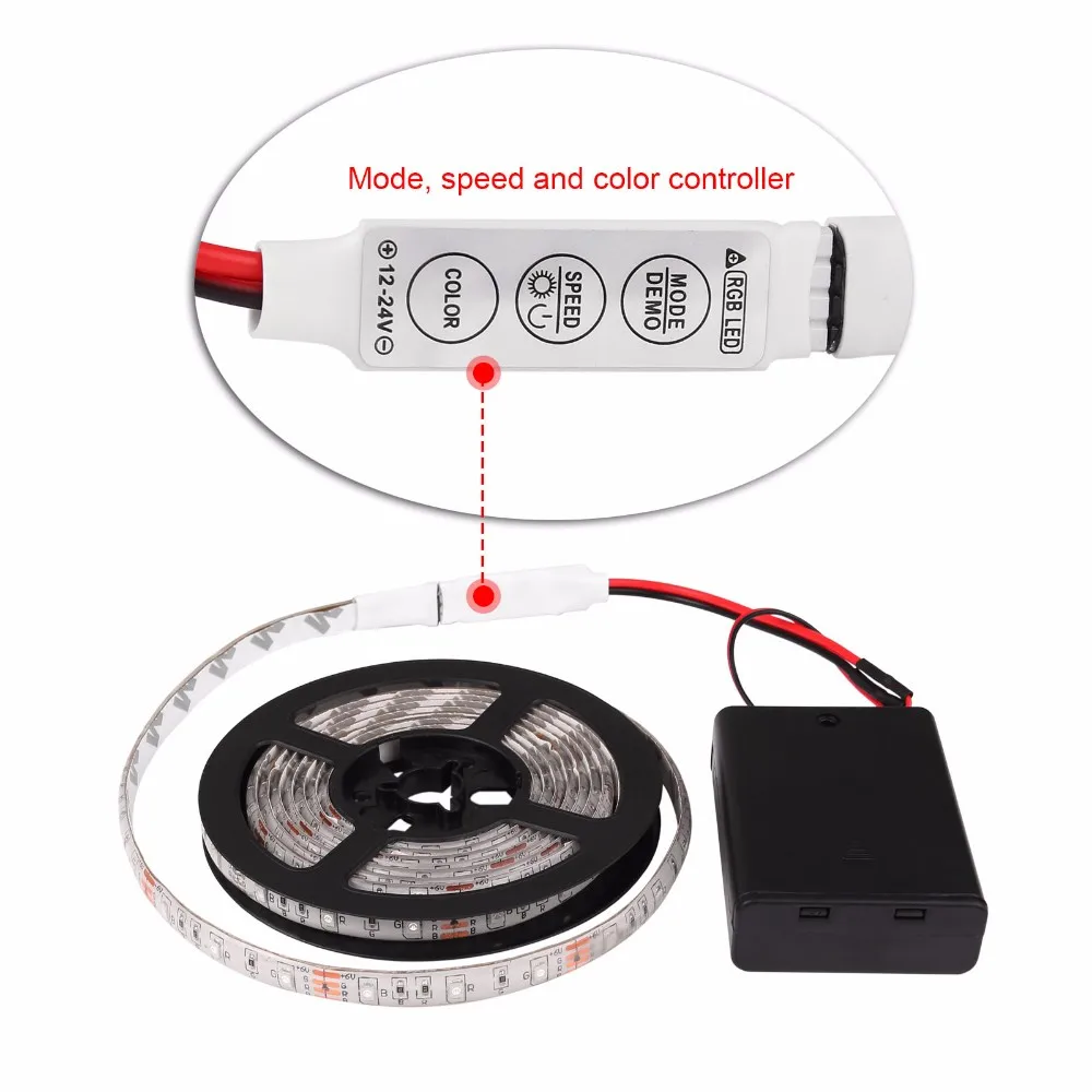 LemonBest Светодиодная лента на батарейках 3528 SMD 50 см 1 м 2 м теплый белый/холодный белый/RGB водонепроницаемая гибкая светодиодная лента струнный светильник