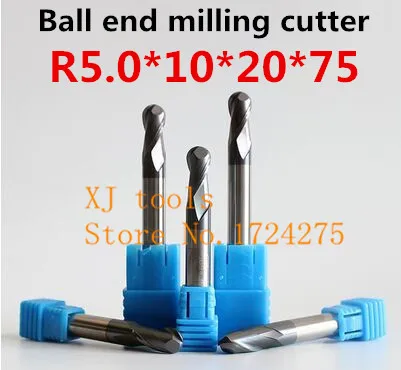 Il Trasporto Libero 2 Pz * 2F-R5.0*10*20 * 75L Lega Di Palla End Fresa, Fresa In Metallo Duro, Cnc Incisione Coltello, Utensili Cnc