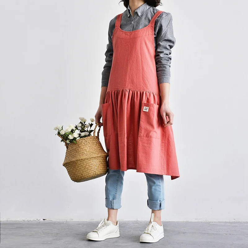 

2019 Coffe Flower Shop Apron Women Kitchen Cooking Aprons Baking Cooking Accessories Bib Kitchen Pinafore with Pocket Work Wear