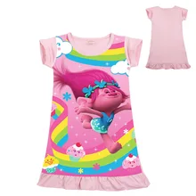 Lovely Trolls Dress for Kids Girls Summer Cartoon Straight Dresses Children Night Gown Toddler Bath Robe Baby Girl Nightwear
