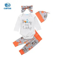 CANI новорожденных Детская одежда для маленьких девочек принт одежда с изображением Лис с длинным рукавом комбинезон, штаны повязка на