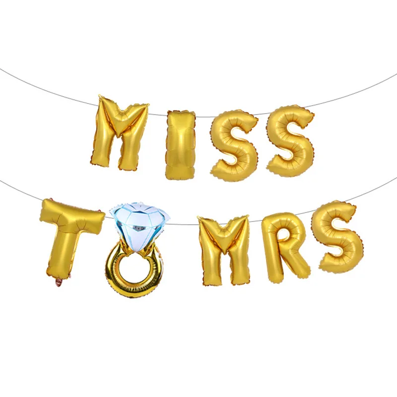 

16Inch Wedding Bridal Shower Letter Foil Balloons Gold Silver Rose Gold Bride To Be Diamond Ring Balloon Party Favors Decoration