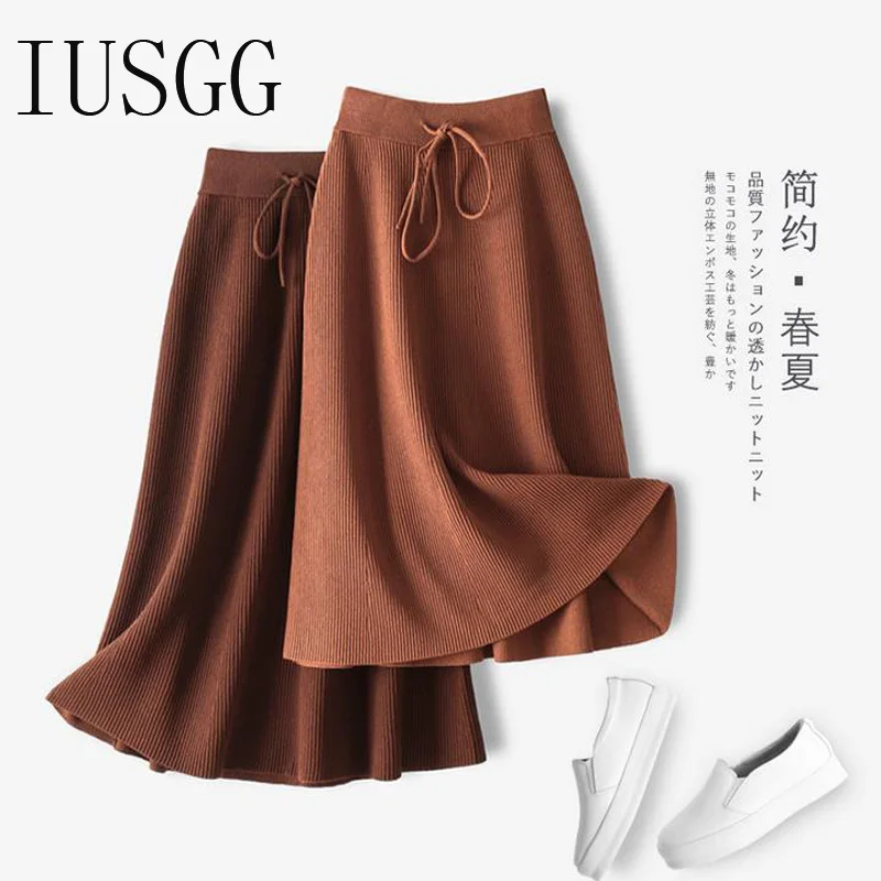 IUSGG Falda lisa de tela de lino de hielo, Falda Midi con cordones, elegante, para Primavera, color negro y café|skirt spring|sewing skirtsmidi skirt - AliExpress