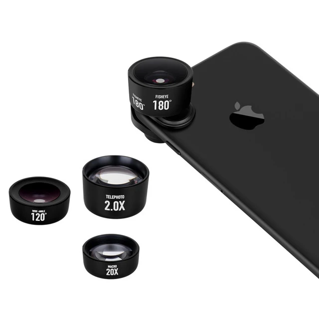 Объектив камеры телефона 4 в 1 объектив камеры телефона комплект HD 4K широкоугольный телескоп Рыбий глаз Марко телефонные линзы для iPhone samsung Xiaomi - Цвет: black