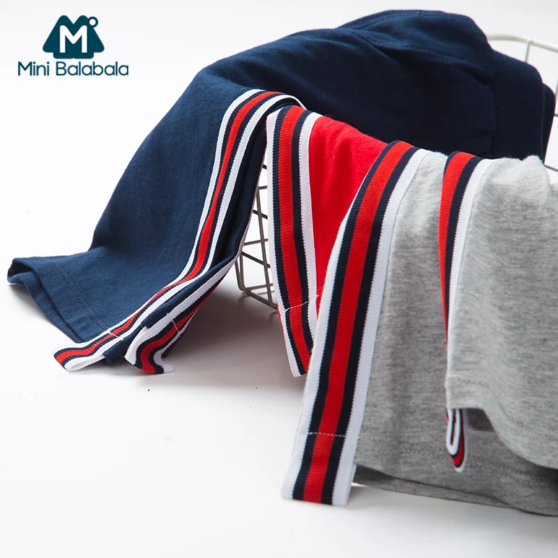 

Mini Balabala Toddler Boy 100% Cotton Side-Striped Sport pants with Pocket Children Kids Boy Pull-on Short Pants Elastic Waist