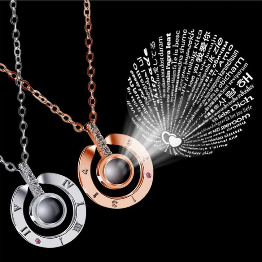 

Dropshipping Hot 100 Languages Projection I Love You Pendant Necklace For Women Romantic Choker Necklace Love Wedding Gift
