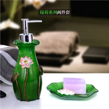 

Creative Bathroom Set piece green lotus series toiletries hand for Bath sanitizer bottle box bath suite toothpaste dispense