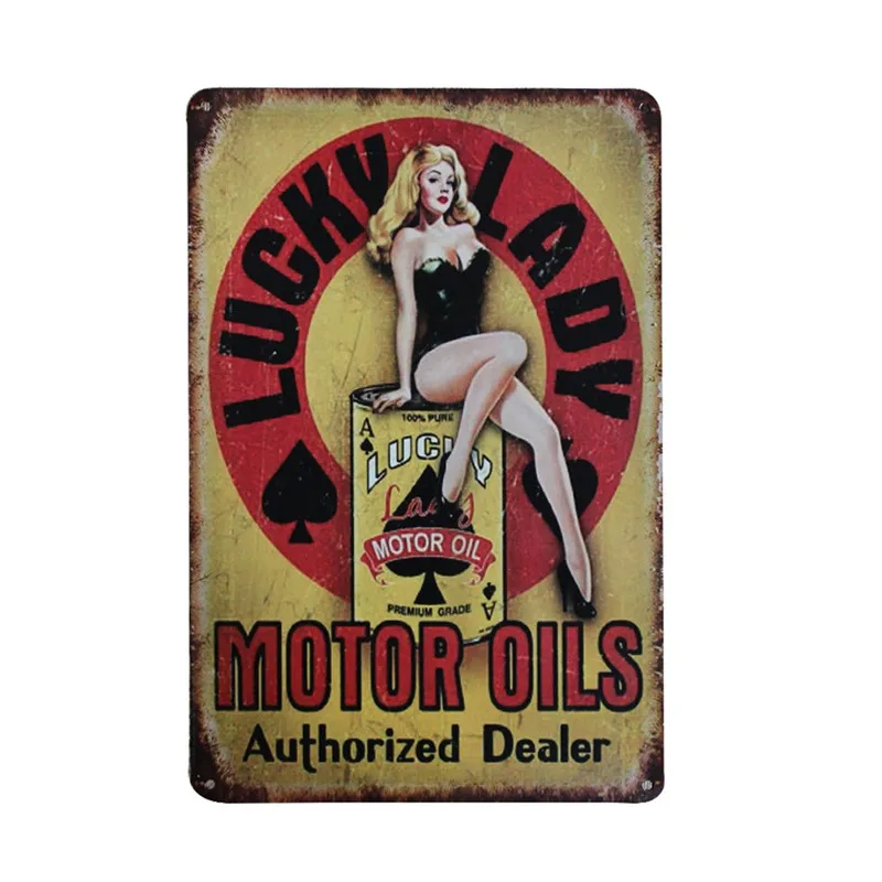 Винтажный жестяной знак Lucky Lady MOTOR OIL металлический постер|home decor|posters postersposters lady |