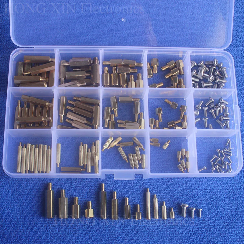 

180Pcs/Set M2/M3/M4 Male Female Brass Standoff Spacer Board Hex Pan Head Screws Nut Assortment standoff Set Box
