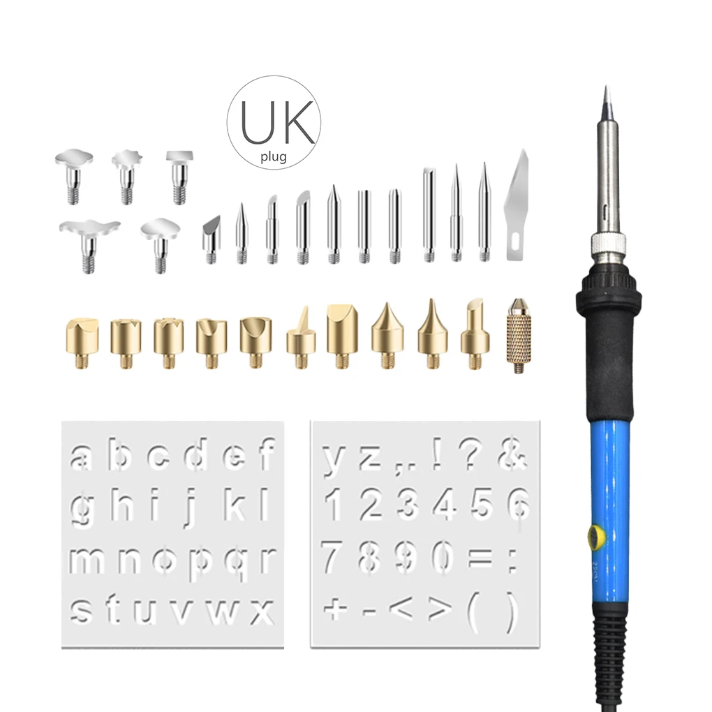 UK PLUG 29 шт. сварочный паяльник набор многоцелевой трафарет для резьбы насадки для паяльника пирографии паяльник - Цвет: UK PLUG