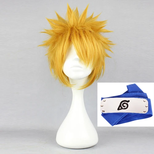 Akatsuki Uzumaki Cosplay Wigs 30cm Short Straight Heat Resistant Synthetic Hair Gold Blond Cosplay Wig + Wig Cap + Headband plus size halloween costumes Cosplay Costumes