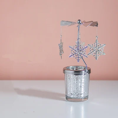 snowflake Снежинка развевающиеся Форма Романтический вращения подсвечник, держатель свечей стол Декор праздник с утолщённой меховой опушкой, хороший рождественский подарок для дома - Цвет: snowflake