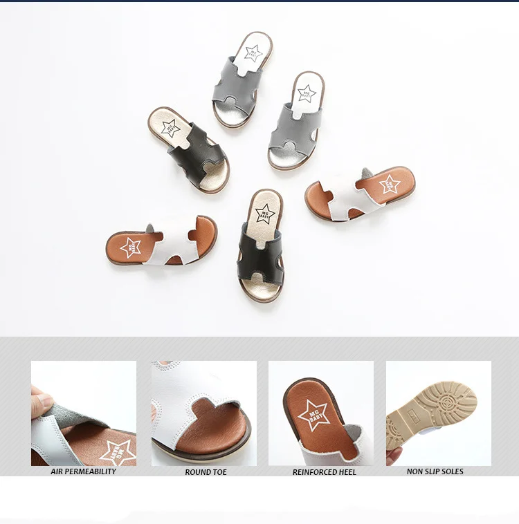 2017 кожаные тапочки лето для детей девочек Пляжные Тапочки дети бренд тапочки Chaussure Enfant кожа малыша обувь