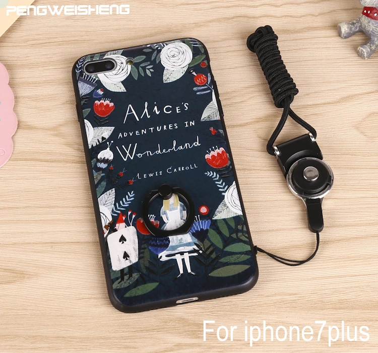 PENGWEISHENG new Super 3D Relief Printing  FOR iphone7plus Soft TPU+PC Hard Back Cover Case With Ring Holder Phone Case