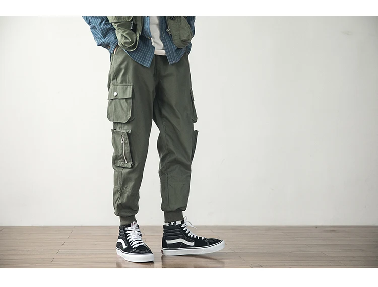 Мужской мульти-карманный нагрудник Общий мужской jogger army green high street cargo повседневные брюки свободные уличная мода хип-хоп брюки